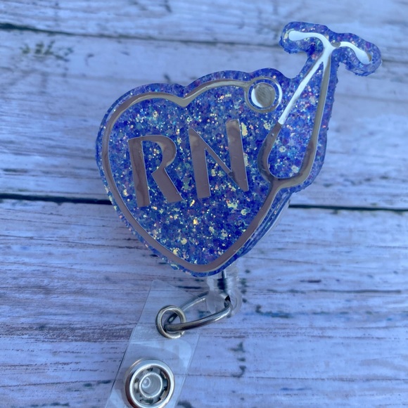 Handmade Periwinkle Heart RN Badge Reel - Picture 1 of 3
